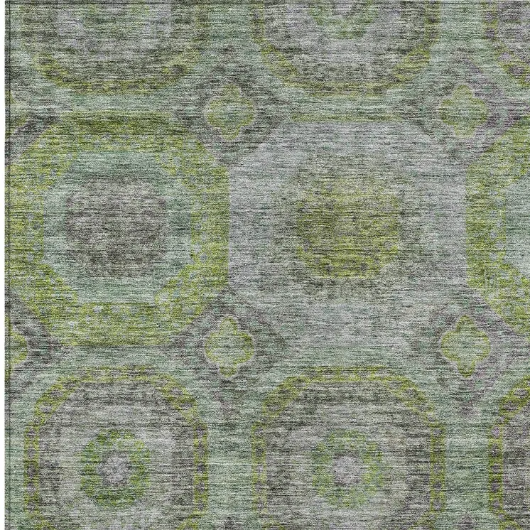 5' X 8' Olive Green And Gray Geometric Washable Indoor Outdoor Area Rug