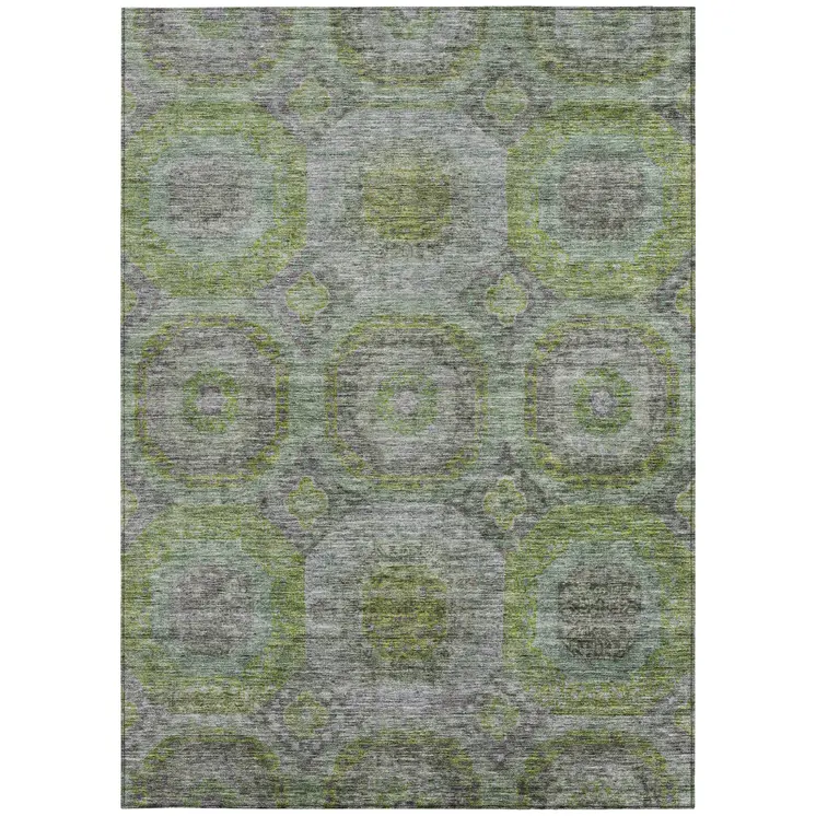 8' X 10' Olive Green And Gray Geometric Washable Indoor Outdoor Area Rug