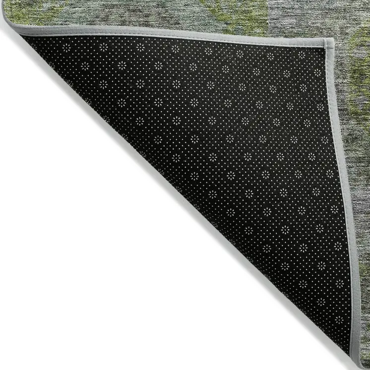 8' X 10' Olive Green And Gray Geometric Washable Indoor Outdoor Area Rug