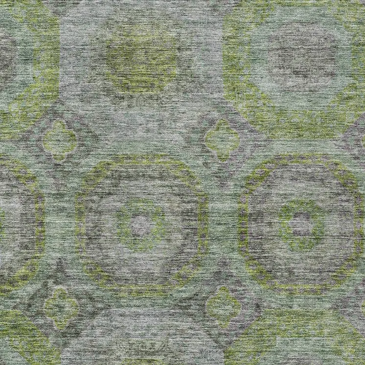 8' X 10' Olive Green And Gray Geometric Washable Indoor Outdoor Area Rug