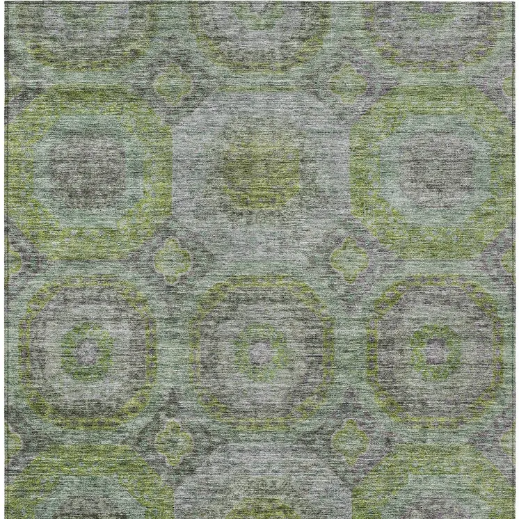 9' X 12' Olive Green And Gray Geometric Washable Indoor Outdoor Area Rug