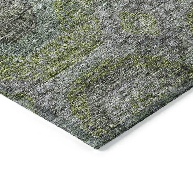 10' X 14' Olive Green And Gray Geometric Washable Indoor Outdoor Area Rug