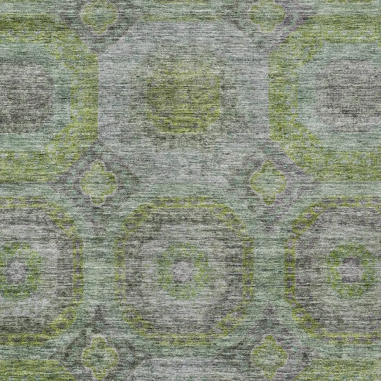 10' X 14' Olive Green And Gray Geometric Washable Indoor Outdoor Area Rug