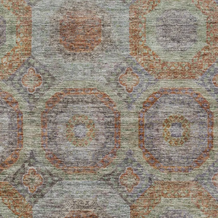 5' X 8' Copper Green And Gray Geometric Washable Indoor Outdoor Area Rug