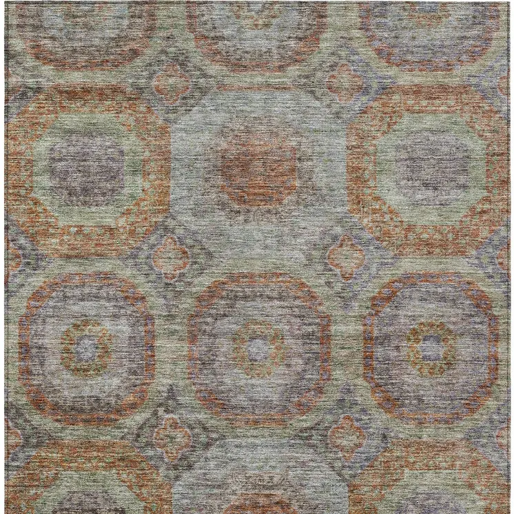 8' X 10' Copper Green And Gray Geometric Washable Indoor Outdoor Area Rug