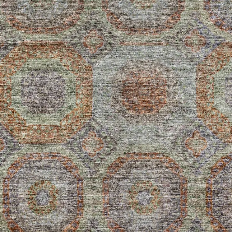 8' X 10' Copper Green And Gray Geometric Washable Indoor Outdoor Area Rug