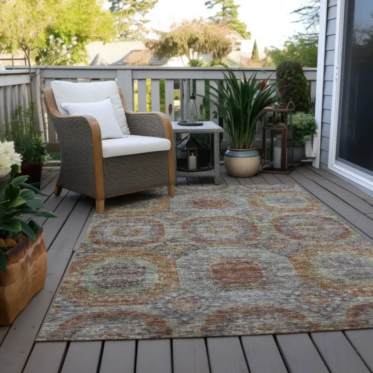 10' X 14' Copper Green And Gray Geometric Washable Indoor Outdoor Area Rug