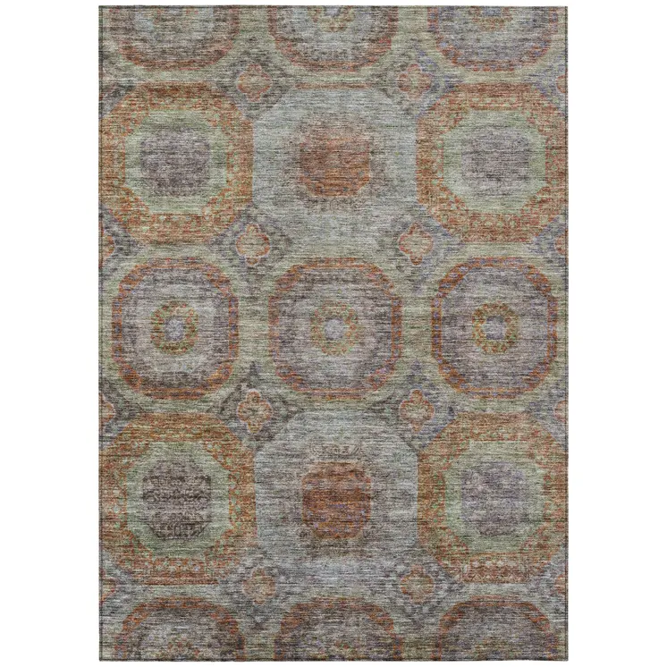 10' X 14' Copper Green And Gray Geometric Washable Indoor Outdoor Area Rug