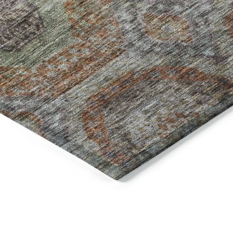 10' X 14' Copper Green And Gray Geometric Washable Indoor Outdoor Area Rug
