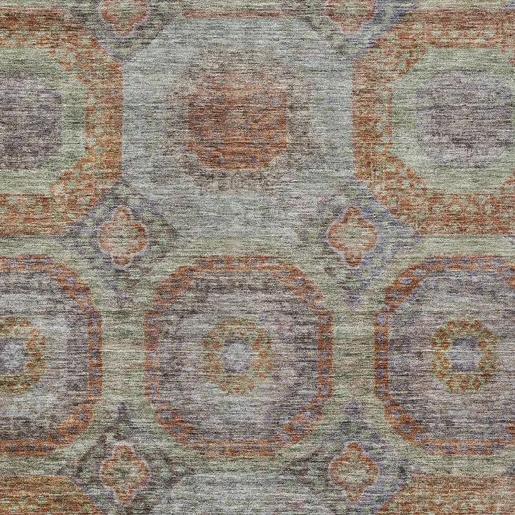 10' X 14' Copper Green And Gray Geometric Washable Indoor Outdoor Area Rug