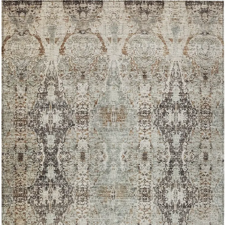 10' X 14' Linen Black And Brown Floral Washable Indoor Outdoor Area Rug