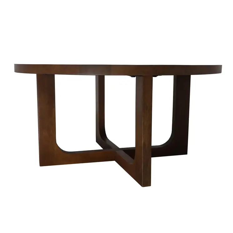 36" Brown Solid Wood Round Cross Legs Coffee Table