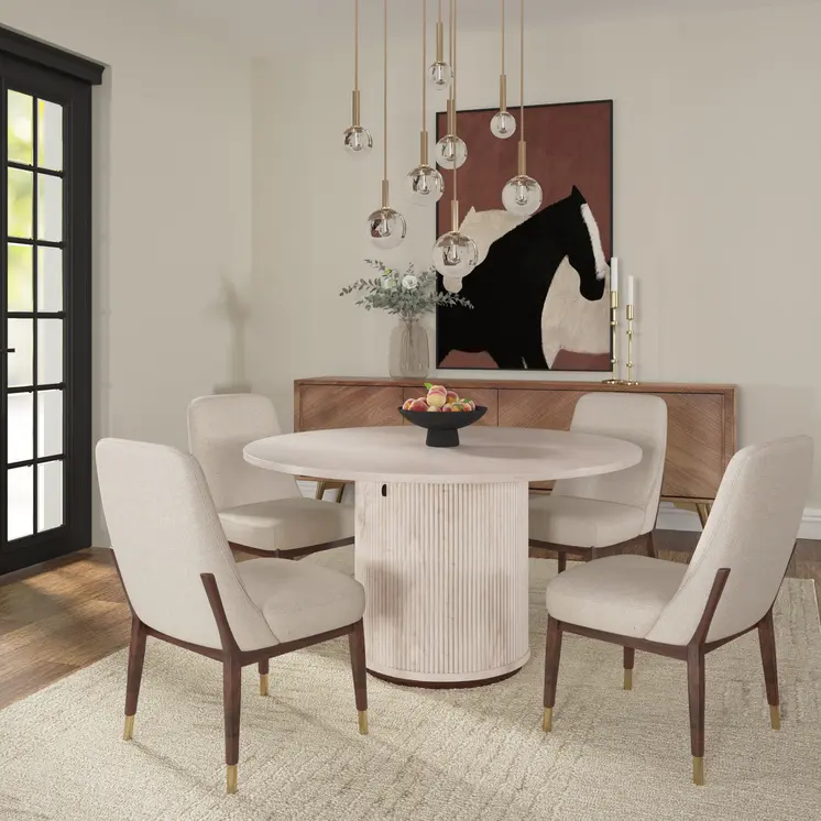 48" White Solid Wood Pedestal Base Round Top Dining Table