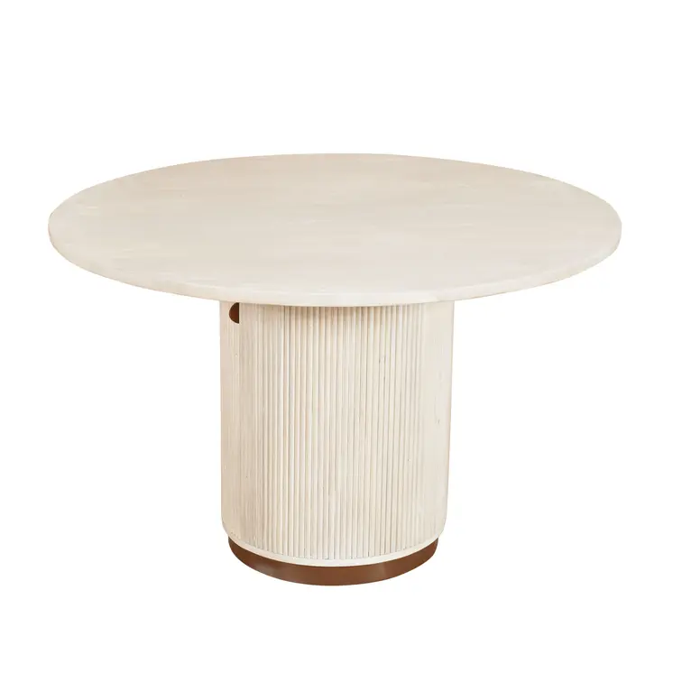 48" White Solid Wood Pedestal Base Round Top Dining Table