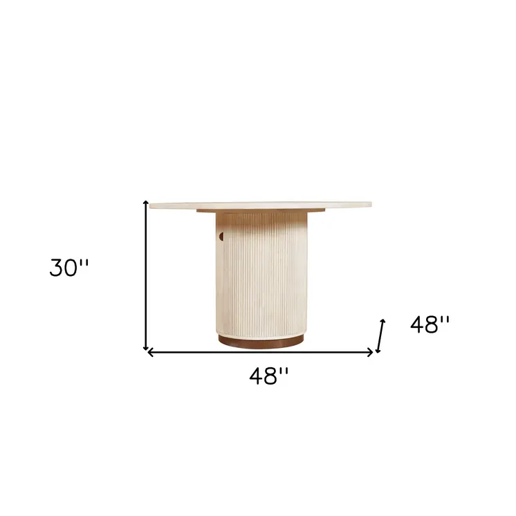 48" White Solid Wood Pedestal Base Round Top Dining Table