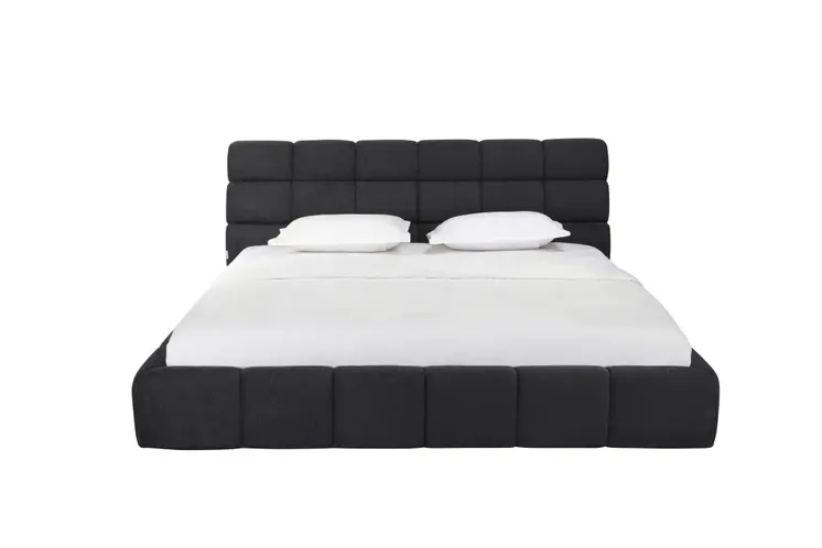 Dark Gray Tufted Linen Blend Upholstered King Bed Frame
