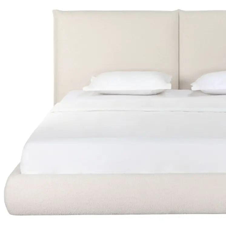 Beige Boucle Upholstered King Bed Frame