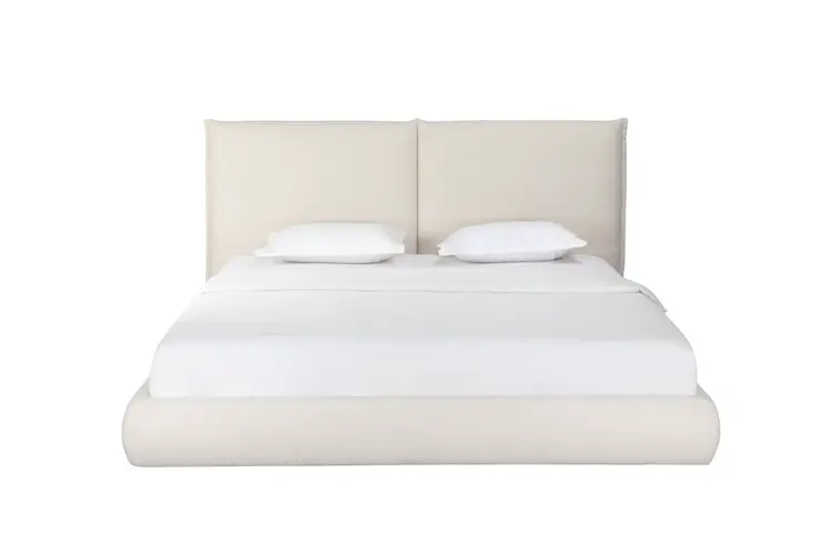 Beige Boucle Upholstered King Bed Frame