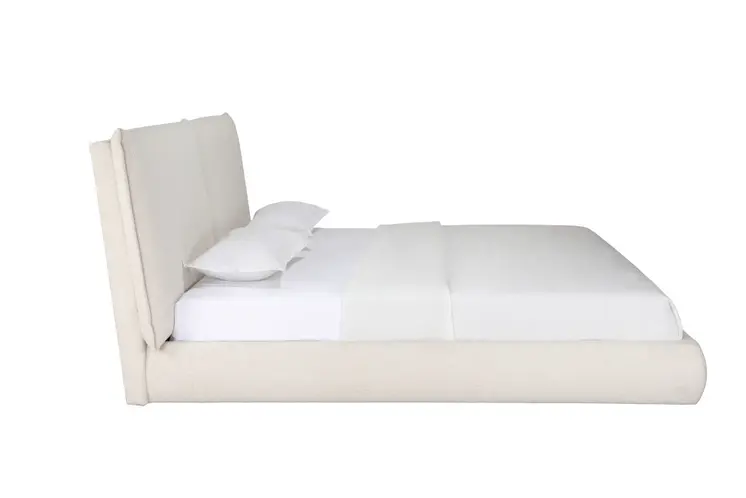 Beige Boucle Upholstered King Bed Frame