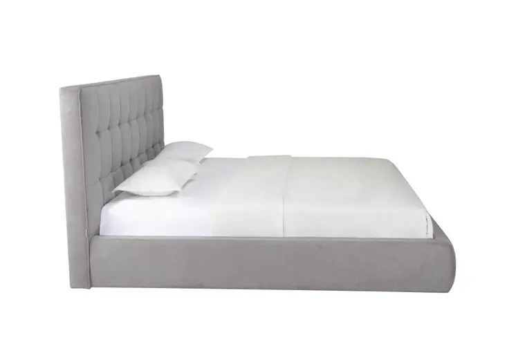 Gray Tufted Linen Blend Upholstered King Bed Frame