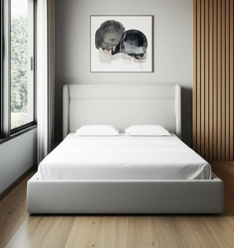 Gray Fabric Upholstered Queen Bed Frame