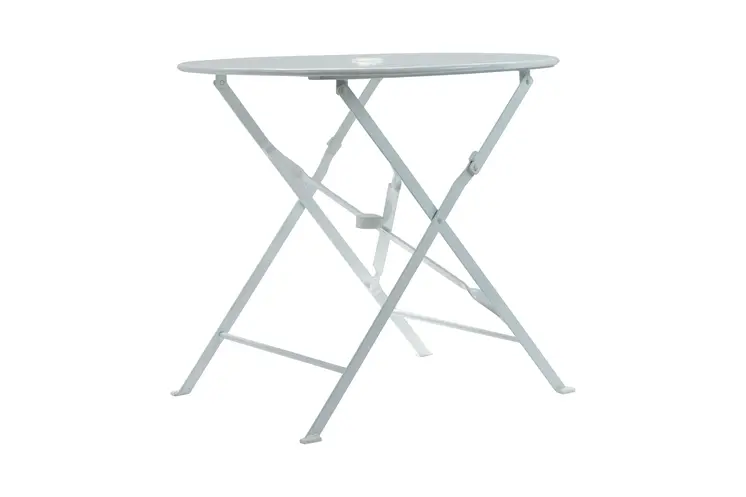 30" White Rounded Aluminum Folding Outdoor Bistro Table with Umbrella Hole