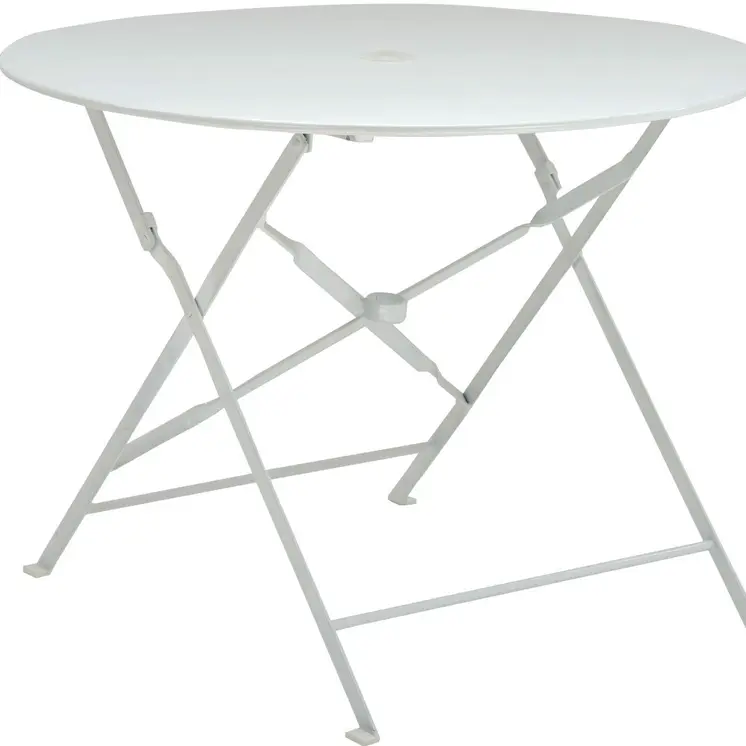 36" White Rounded Aluminum Folding Outdoor Dining Table with Umbrella Hole