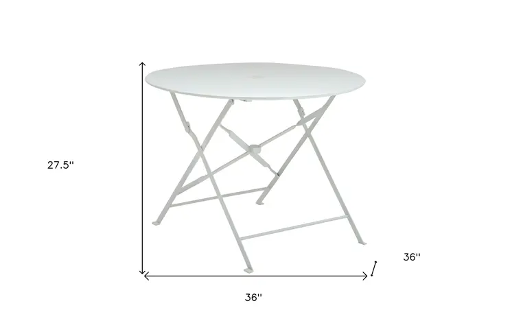 36" White Rounded Aluminum Folding Outdoor Dining Table with Umbrella Hole