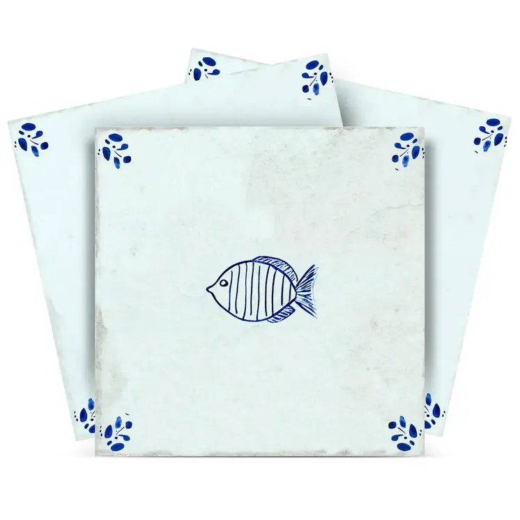 8" x 8" Blue Vinyl Arabesque Peel And Stick Removable Tiles