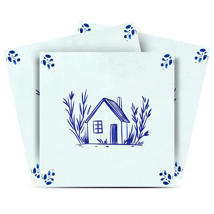 4" x 4" Blue Vinyl Arabesque Peel And Stick Removable Tiles