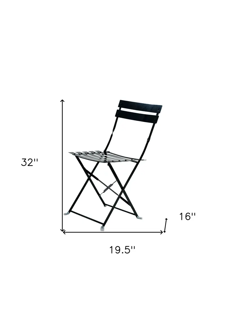 Set of Two Black Aluminum Outdoor Folding Dining Chairs