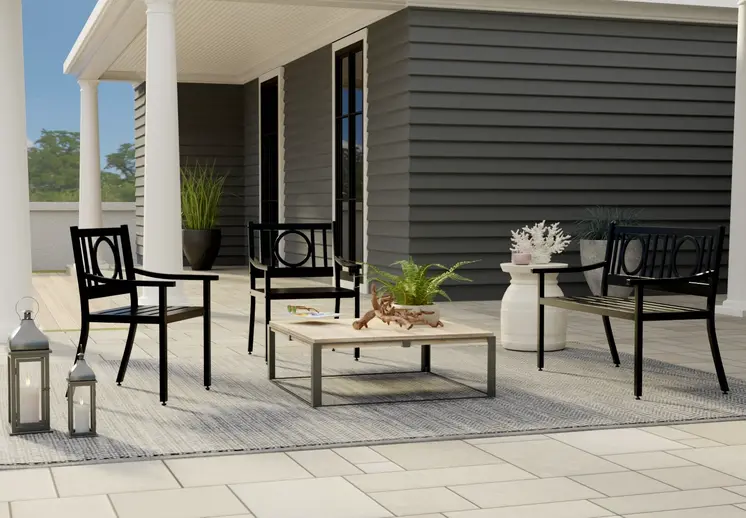24" Black Steel Geo Back Outdoor Arm Chair