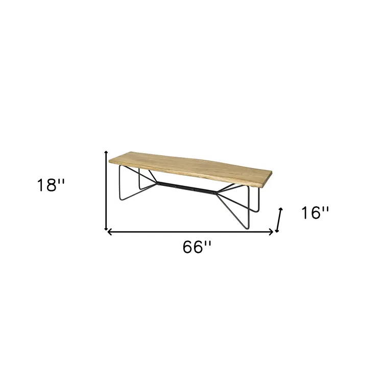 66" Natural and Black Solid Wood Live Edge Bench