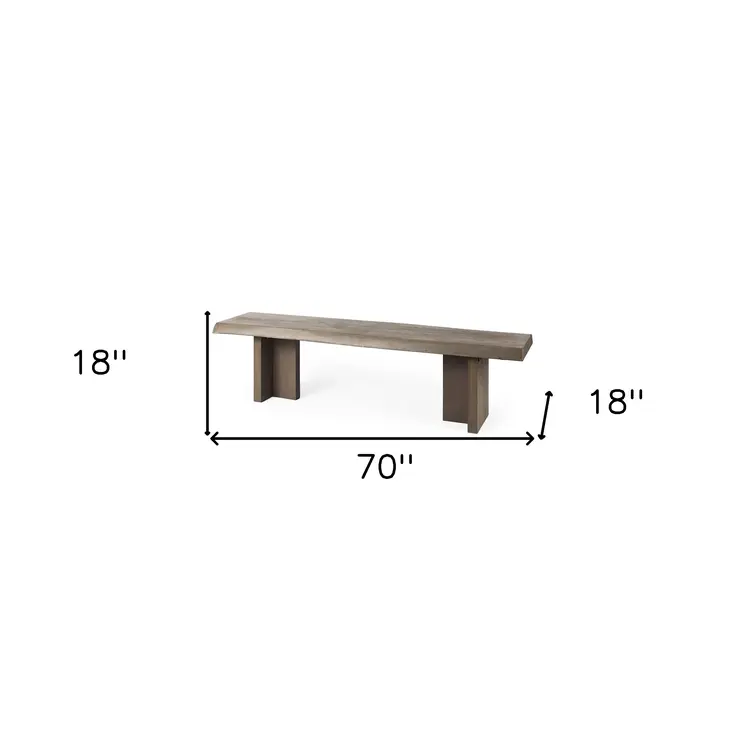 70" Brown Solid Wood Live Edge Bench