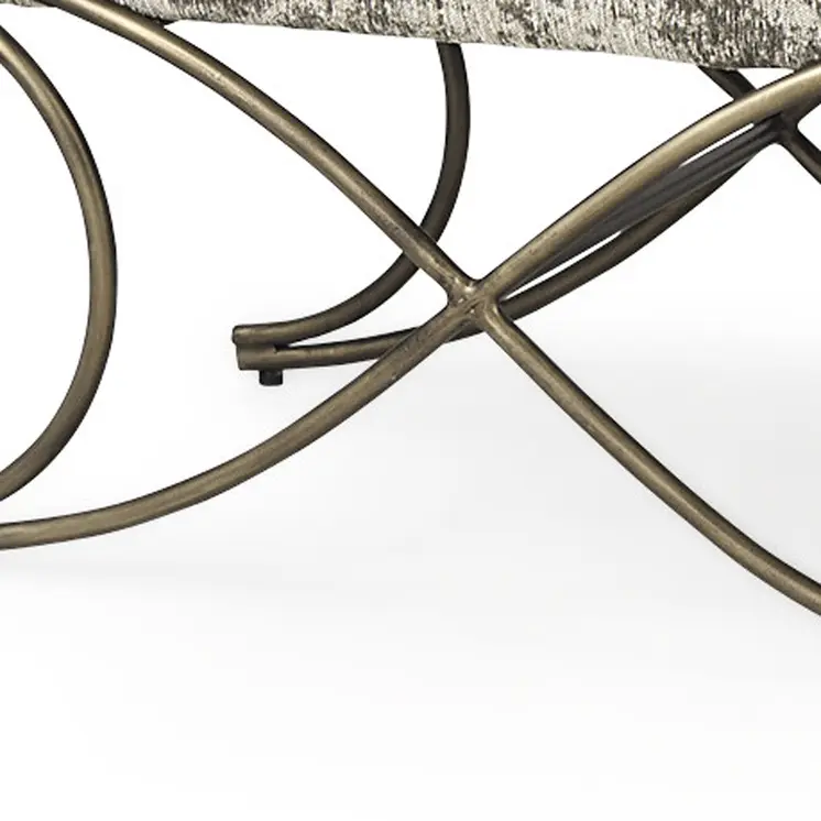 55" Light And Dark Gray Chenille And Gold Metal Upholstered Bench