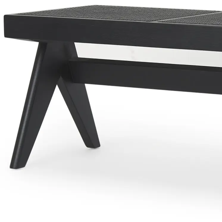 59" Black Solid Wood And Cane Bench