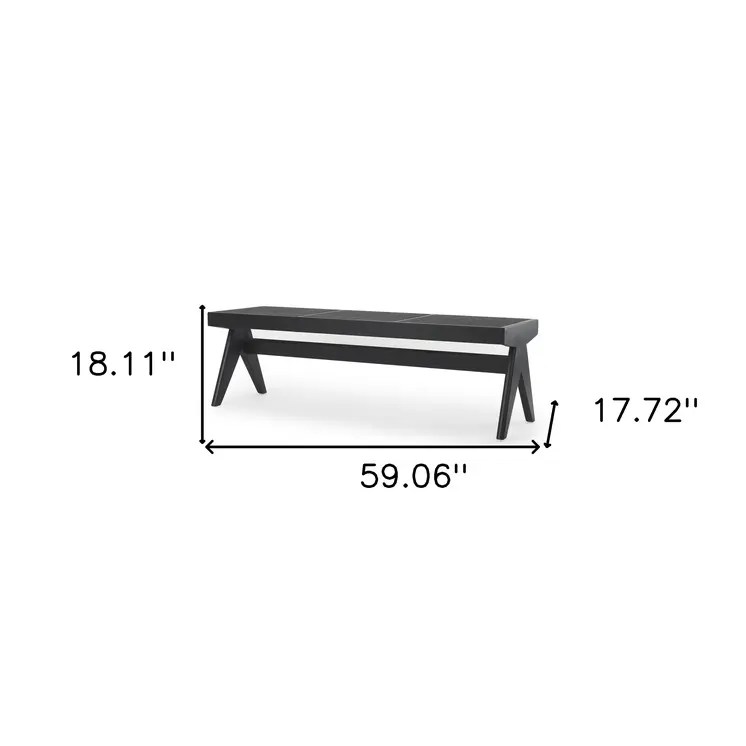59" Black Solid Wood And Cane Bench