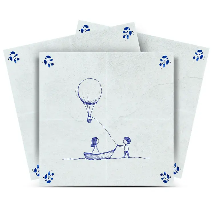 4" x 4" Blue Vinyl Arabesque Peel And Stick Removable Tiles