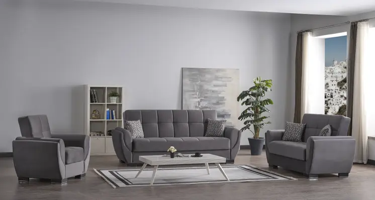 93" Gray Microfiber Convertible Futon Sleeper Sofa And Toss Pillows With Storage