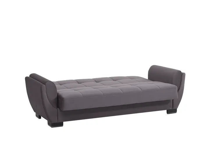 93" Gray Microfiber Convertible Futon Sleeper Sofa And Toss Pillows With Storage