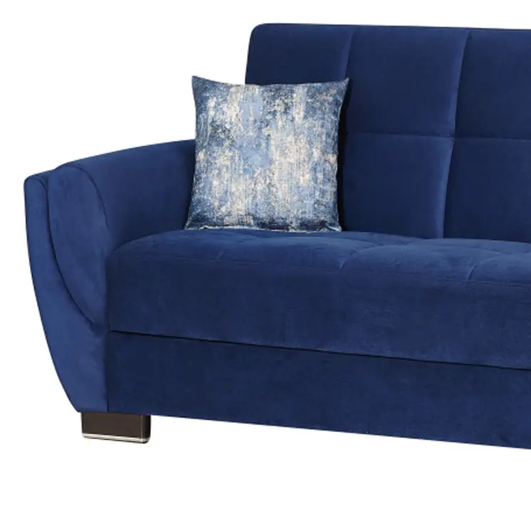 93" Blue Microfiber Convertible Futon Sleeper Sofa And Toss Pillows With Storage