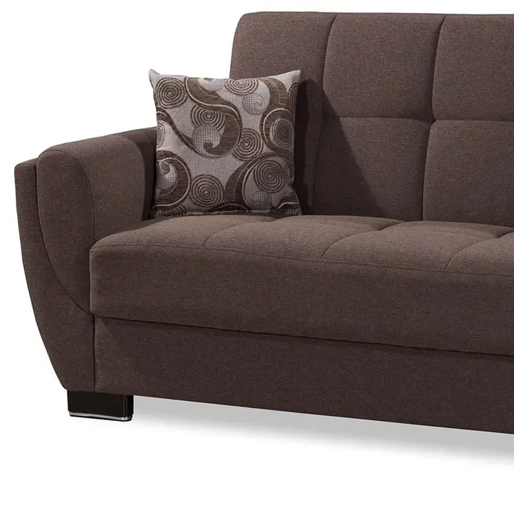 93" Brown Chenille Convertible Futon Sleeper Sofa And Toss Pillows With Storage