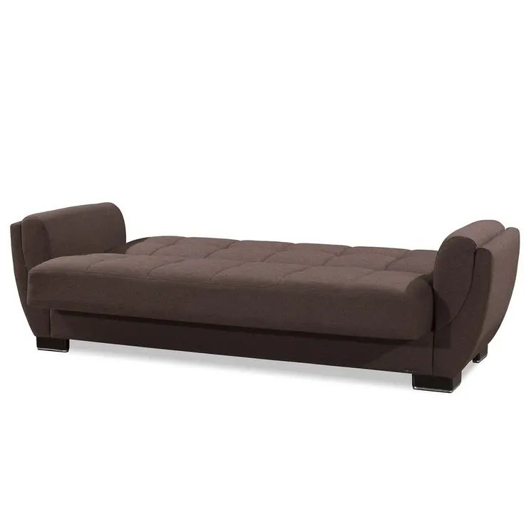 93" Brown Chenille Convertible Futon Sleeper Sofa And Toss Pillows With Storage