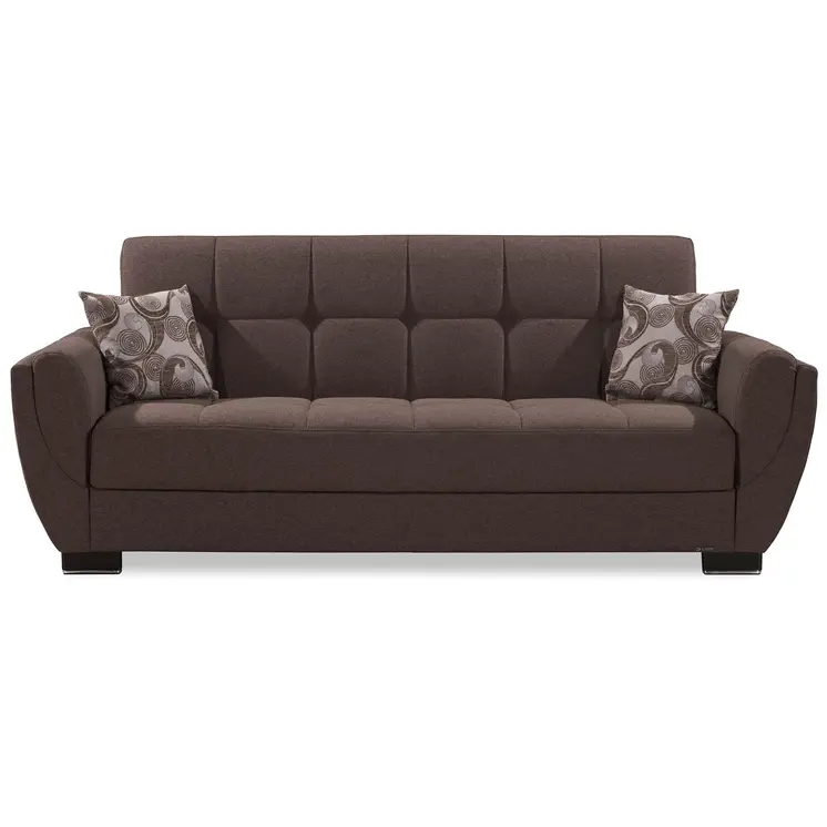 93" Brown Chenille Convertible Futon Sleeper Sofa And Toss Pillows With Storage