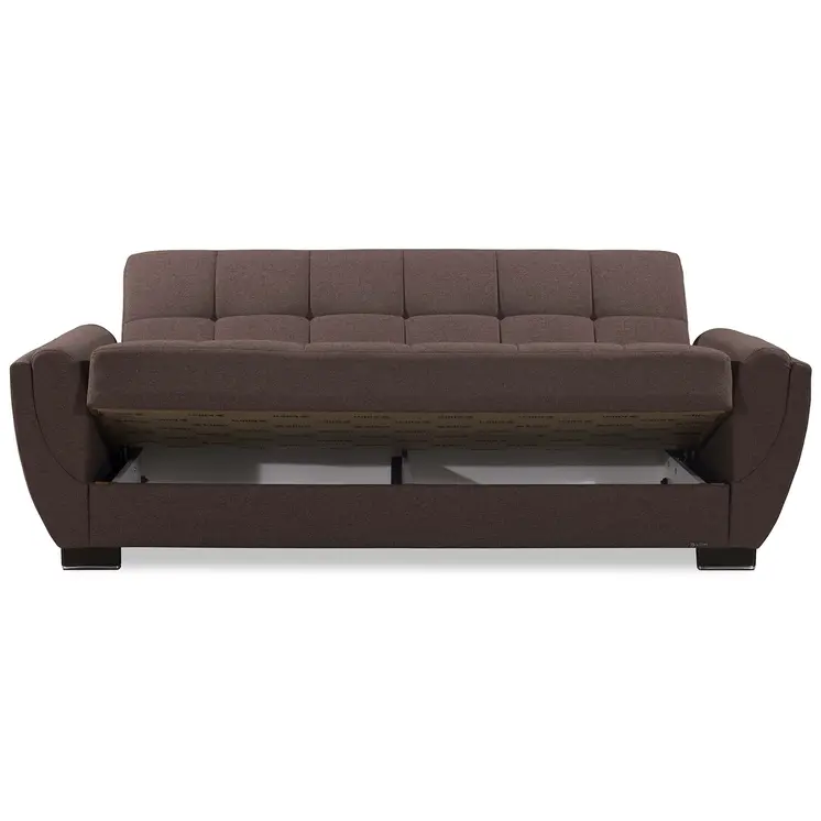 93" Brown Chenille Convertible Futon Sleeper Sofa And Toss Pillows With Storage