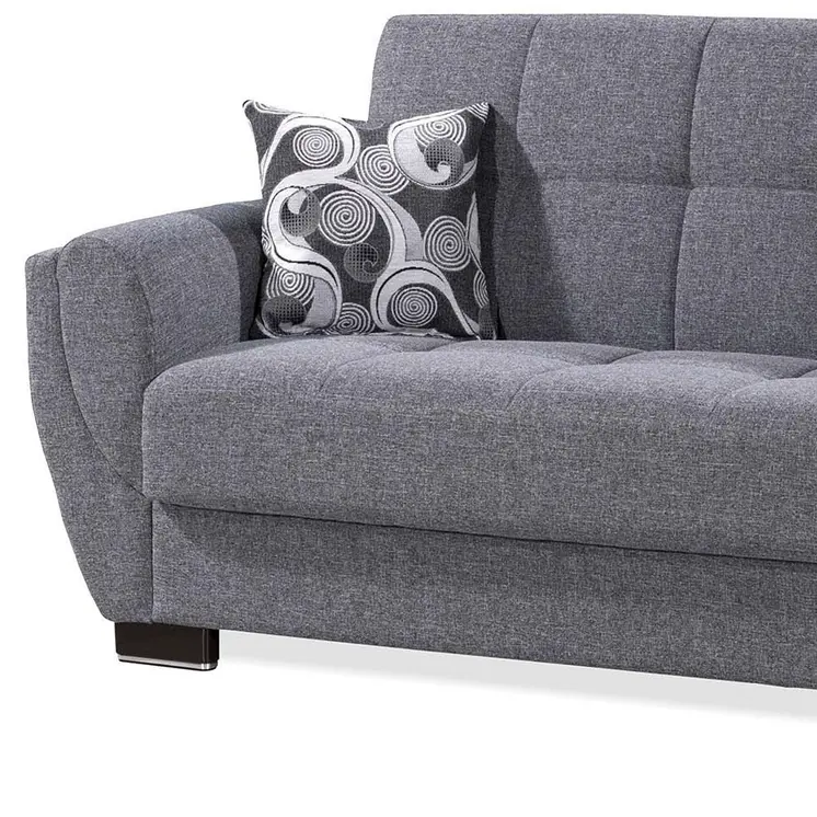 93" Gray Chenille Convertible Futon Sleeper Sofa And Toss Pillows With Storage