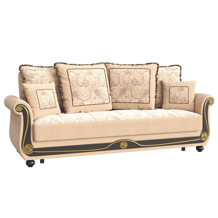 95" Beige Chenille Convertible Futon Sleeper Sofa And Toss Pillows With Storage