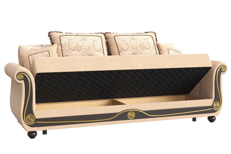 95" Beige Chenille Convertible Futon Sleeper Sofa And Toss Pillows With Storage