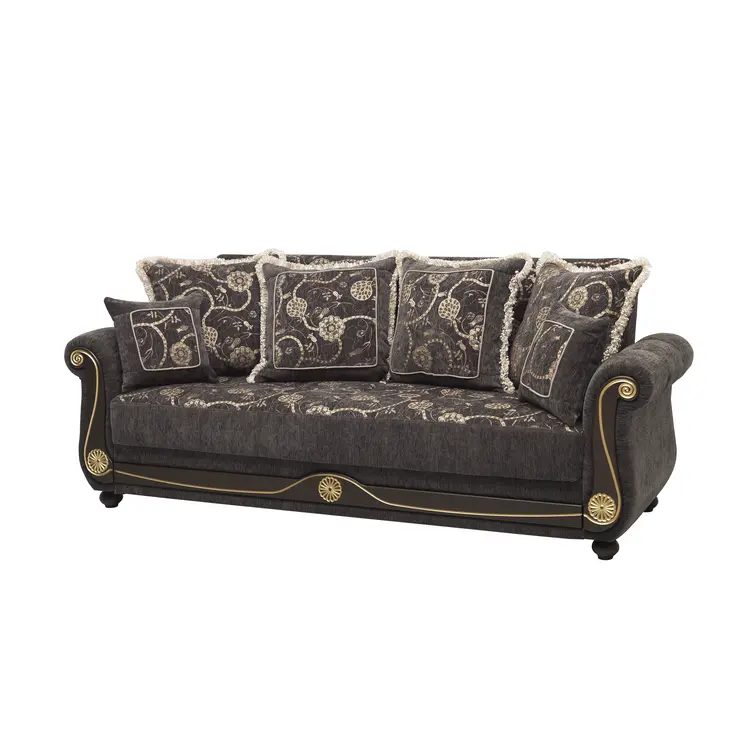 95" Gray Chenille Convertible Futon Sleeper Sofa And Toss Pillows With Storage