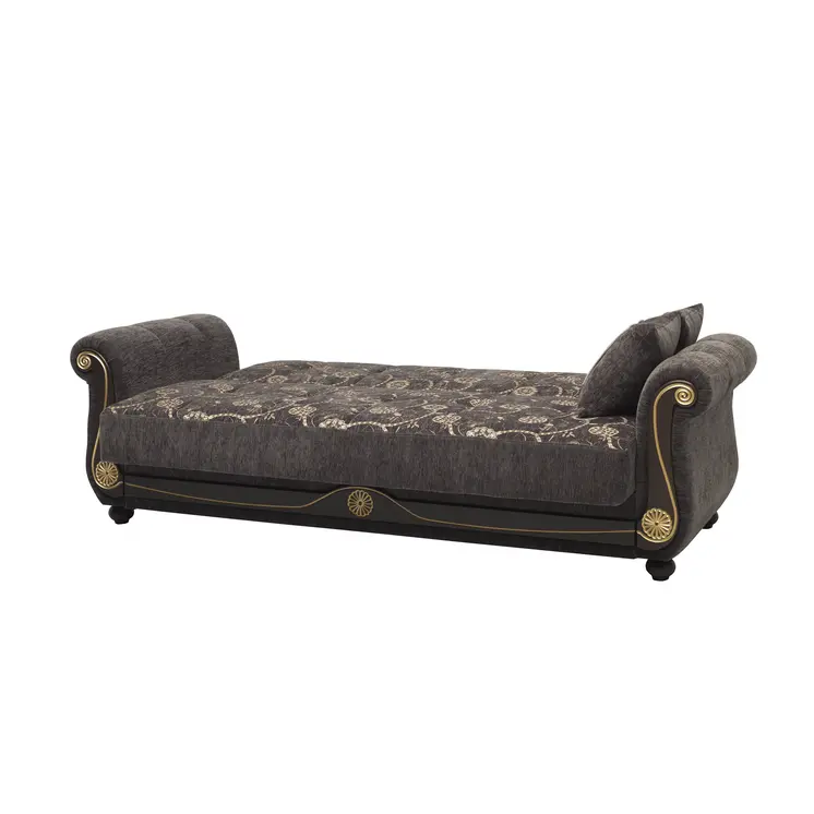 95" Gray Chenille Convertible Futon Sleeper Sofa And Toss Pillows With Storage
